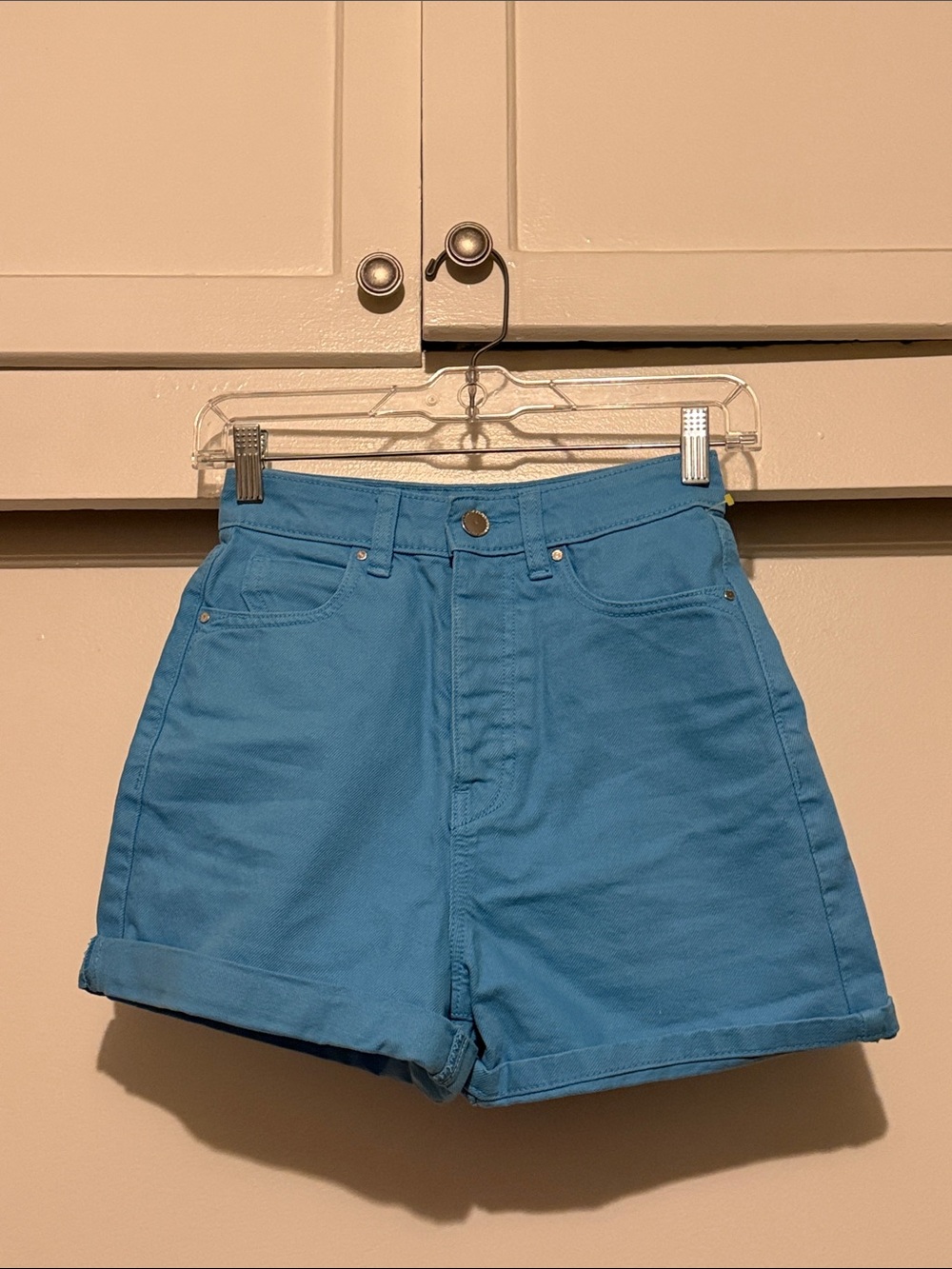 Zara High-Waist Shorts in teal like sky blue